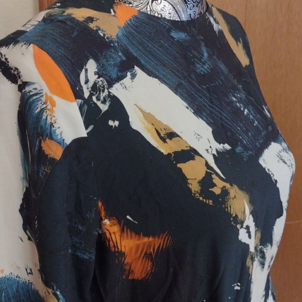 Cos watercolor wrap blouse long sleeve paint splatter print blue orange 4 - Picture 3 of 11